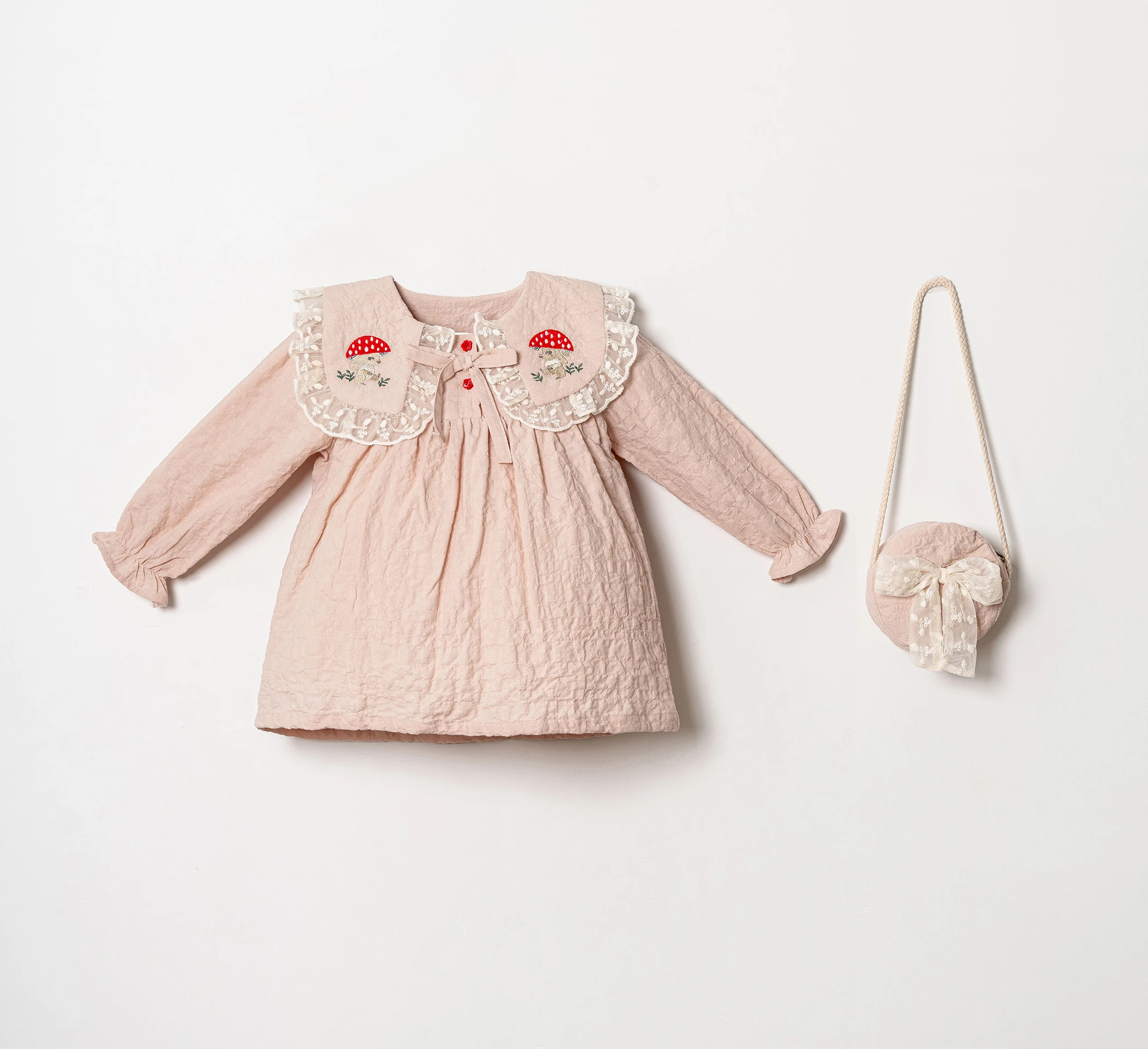 MANTAR NAKIŞLI ELBİSE ÇANTALI TAKIM 