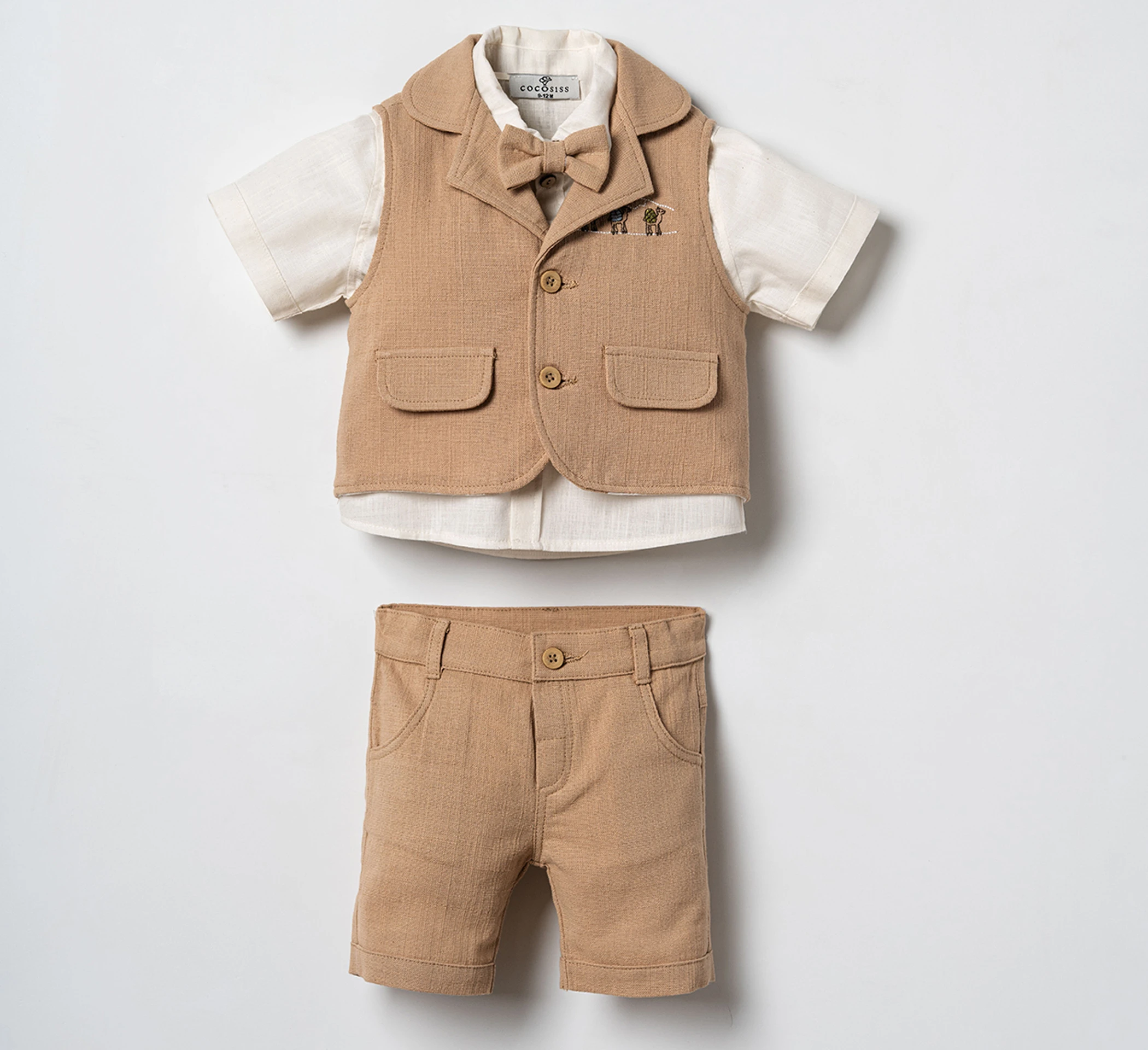 CAMEL NAKIŞLI YELEK TAKIM 